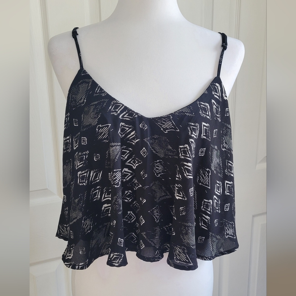 Cotton On Black and White Geometric Boho Cropped Camisole, Women's Medium